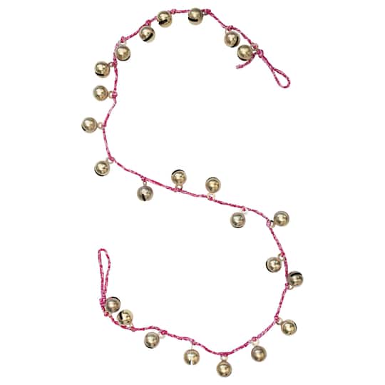Hello Honey® 6ft. Gold Finish Metal Bells on Braided Red & White Cord Garland